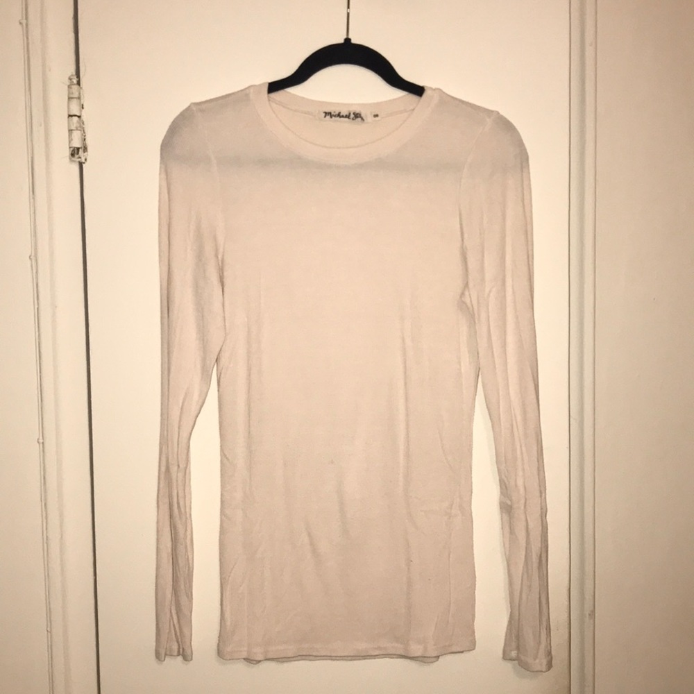 Michael stars cream ribbed crewneck layering top